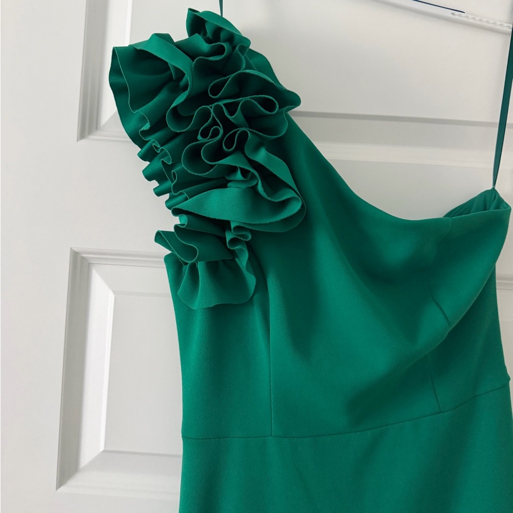 Xscape Emerald One-Shoulder Ruffle Gown - Picture 3 of 4